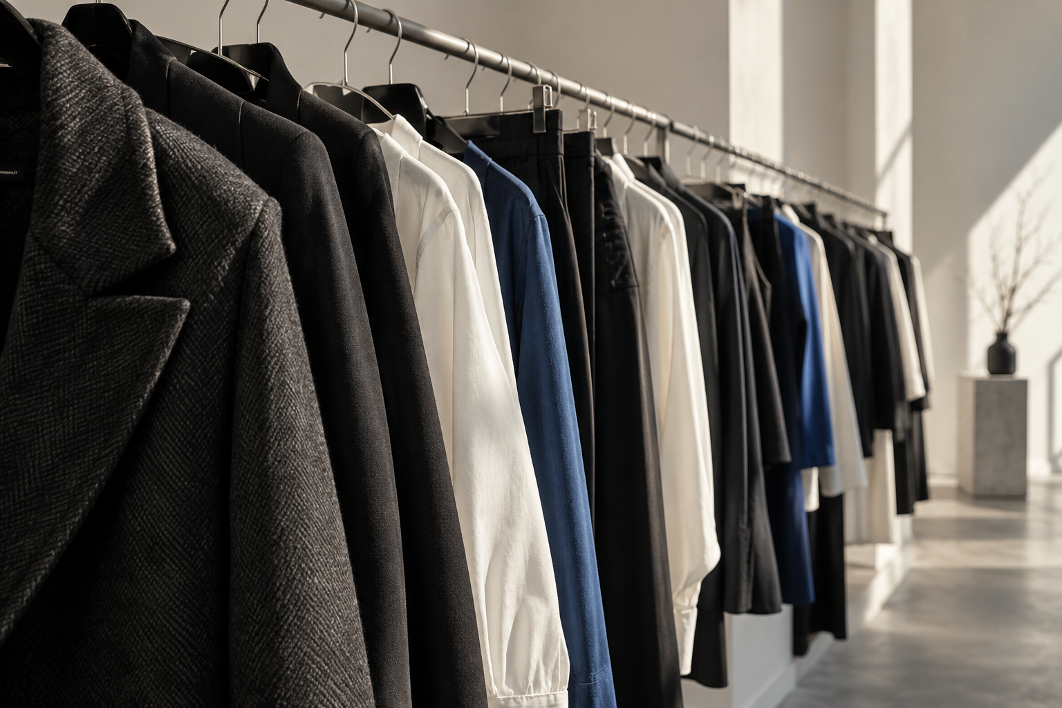 Selección de prendas en un showroom de moda